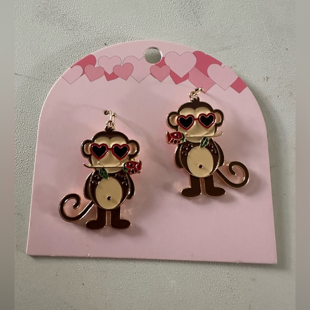Cute‎ Monkey Earrings for Kids - Brown and Pink